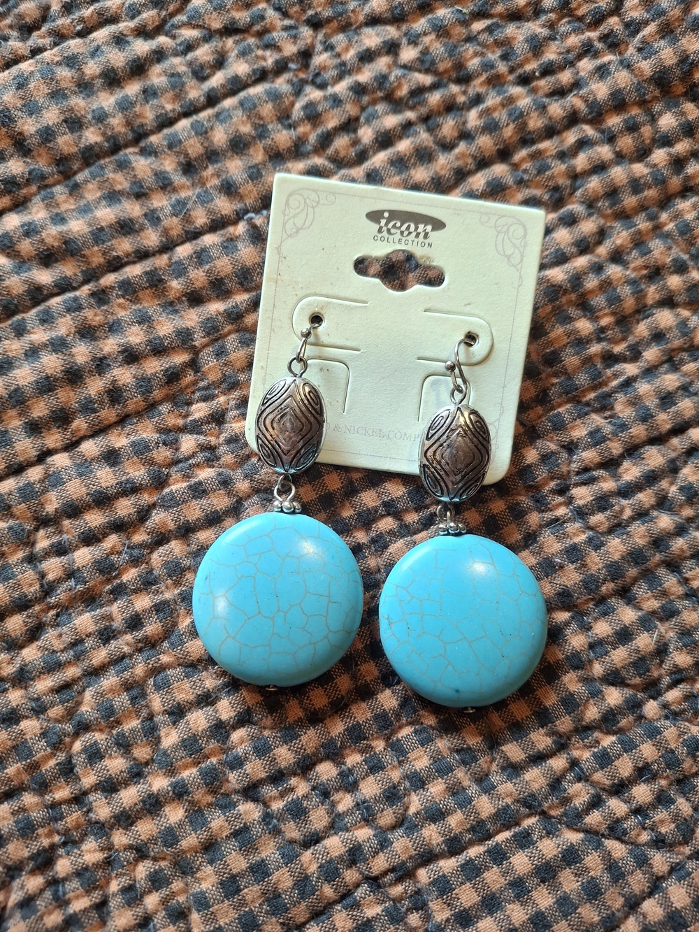 ICON Turquoise Blue & Silver-Tone Round Drop Earrings